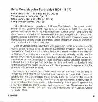 CD Felix Mendelssohn-Bartholdy: Cello Sonatas Nos. 1 And 2 • Variations Concertantes