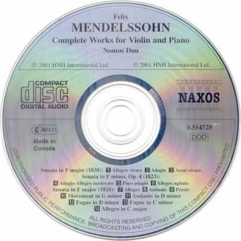 CD Felix Mendelssohn-Bartholdy: Complete Works For Violin And Piano