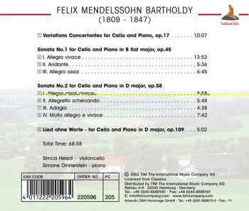 CD Felix Mendelssohn-Bartholdy: Works for Cello & Piano
