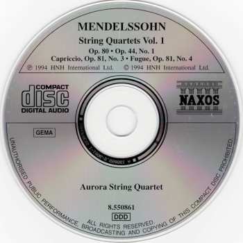 CD Felix Mendelssohn-Bartholdy: String Quartets Vol. 1