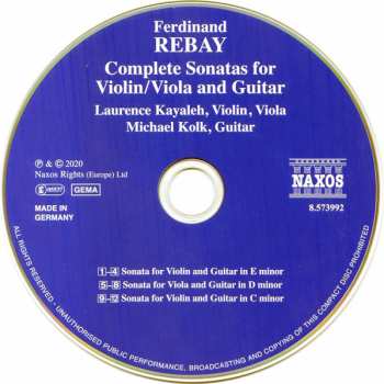 CD Ferdinand Rebay: Sonatas For Violin/Viola And Guitar