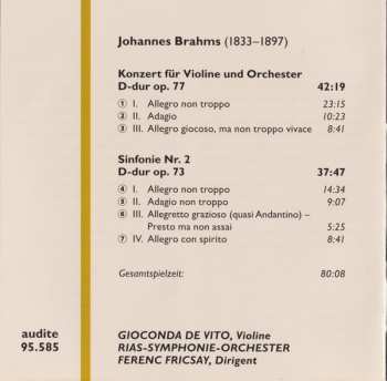 CD Johannes Brahms: Violin Concerto In D Major / Symphony No. 2 In D Major