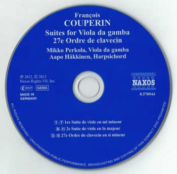 CD François Couperin: Suites For Viola Da Gamba (27e Ordre De Clavecin)