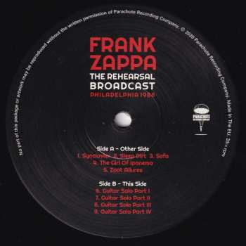 2LP Frank Zappa: The Rehearsal Broadcast Philadelphia 1988