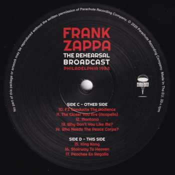 2LP Frank Zappa: The Rehearsal Broadcast Philadelphia 1988