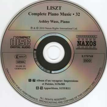 CD Franz Liszt: Album D'un Voyageur: Impressions Et Poésies • Apparitions