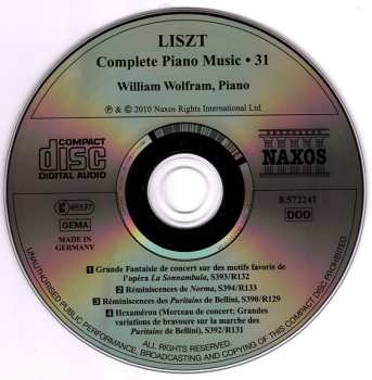 CD Franz Liszt: Bellini Operas: Reminiscences And Fantasy Hexaméron