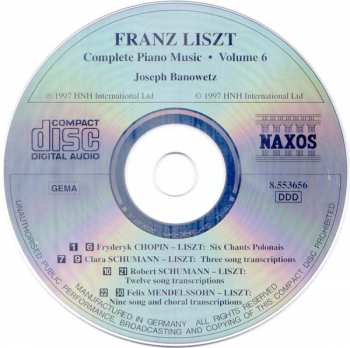 CD Franz Liszt: Complete Song Transcriptions Of Chopin, Mendelssohn, Robert And Clara Schumann