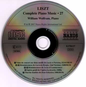 CD Franz Liszt: Donizetti Operatic Reminiscences And Transcriptions (Lucia Di Lammermoor • Lucrezia Borgia)