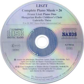 CD Franz Liszt: Music For Two Pianos: Dante Symphony; Dante Sonata
