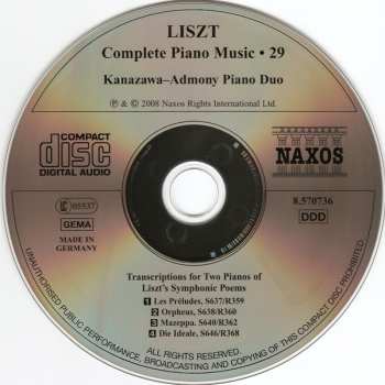CD Franz Liszt: Music For Two Pianos: Les Préludes • Orpheus • Mazeppa • Die Ideale