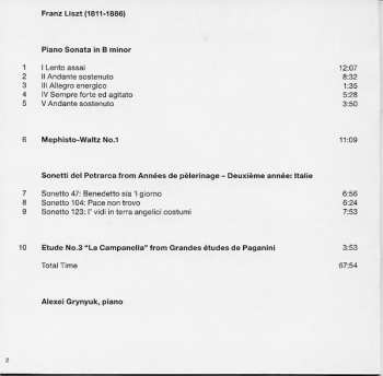 CD Franz Liszt: Sonata In B Minor, Petrarch Sonnets, Mephisto-Waltz, La Campanella