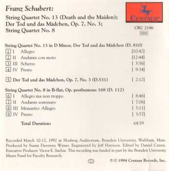 CD Franz Schubert: Quartets Nos. 13 And 8; Der Tod Und Das Mädchen