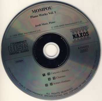 CD Frederic Mompou: Piano Music Volume 1