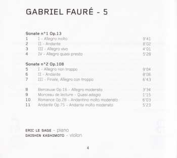 CD Gabriel Fauré: Sonates 1 & 2, Berceuse, Romance, Andante ...