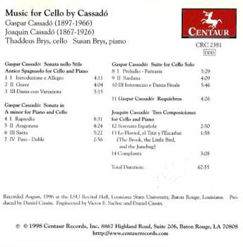 CD Gaspar Cassadó: Music For Cello By Cassadó