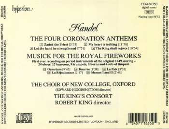 CD Georg Friedrich Händel: Musick For The Royal Fireworks • Four Coronation Anthems