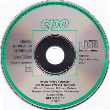 CD Georg Philipp Telemann: Der Messias. Concerti