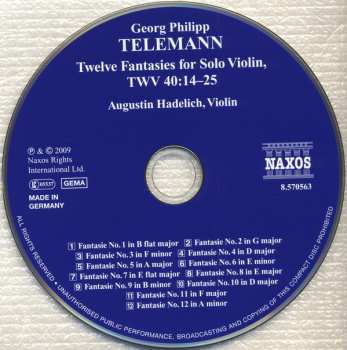 CD Georg Philipp Telemann: Twelve Fantasies For Solo Violin