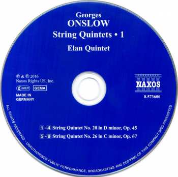 CD George Onslow: String Quintets • 1  Nos. 20 And 26