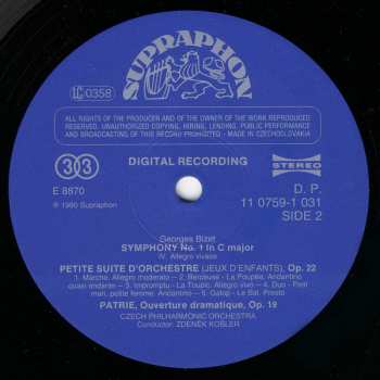 LP The Czech Philharmonic Orchestra: Symphonie No.1 / Jeux D’Enfants / Patrie