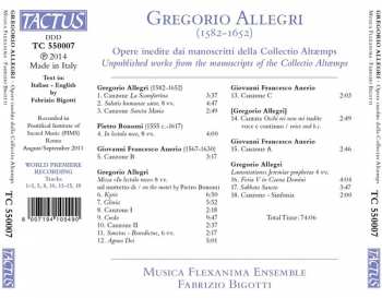 CD Gregorio Allegri: Opere Inedite Dai Manoscritti Della Collectio Altæmps (Unpublished Works From The Manuscripts Of The Collectio Altæmps)