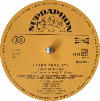 LP Hana Hegerová: Lásko Prokletá (Hana Hegerová Zpívá Texty Pavla Kopty)
