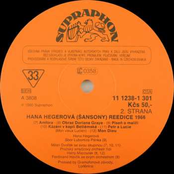 LP Hana Hegerová: Šansony (Reedice Z Roku 1966)