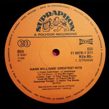 LP Hank Williams: Hank Williams' Greatest Hits (14 Of Hank's All-Time Best)