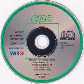 CD Heinrich Von Herzogenberg: Piano Quintet Op.17 - String Quartet Op.63