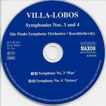 CD Heitor Villa-Lobos: Symphony Nos. 3 And 4
