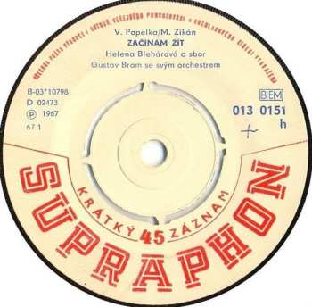 SP Helena Blehárová: Začínám Žít / Žluté Slunce (I Couldn't Live Without Your Love)