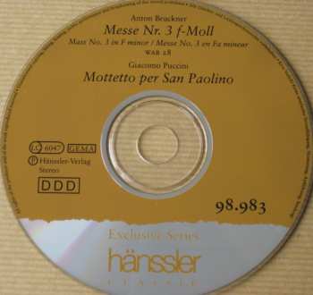 CD Giacomo Puccini: Messe Nr. 3 F-Moll / Mottetto Per San Paolino