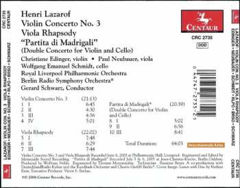CD Radio-Symphonie-Orchester Berlin: Violin Concerto No. 3 / Viola Rhapsody / "Partita Di Madrigali" (Double Concerto For Violin And Cello)