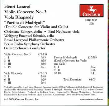 CD Radio-Symphonie-Orchester Berlin: Violin Concerto No. 3 / Viola Rhapsody / "Partita Di Madrigali" (Double Concerto For Violin And Cello)