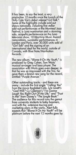 CD Holly Cole Trio: Blame It On My Youth (Sampler)