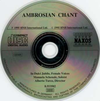CD In Dulci Jubilo: Ambrosian Chant (Early Christian Chant Of The Ambrosian Rite)