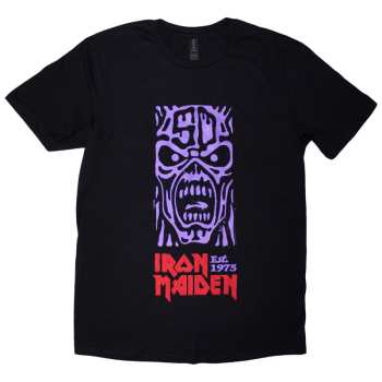 Merch Iron Maiden: Iron Maiden Unisex T-shirt: Est. 1975 Stamp Logo Purple (black) (small) S
