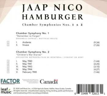 CD Jaap Nico Hamburger: Chamber Symphonies Nos. 1 & 2