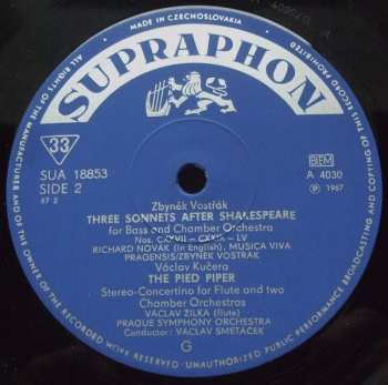 LP Jarmil Burghauser: Sonata For Violin And Wind Instruments / Three Sonets After Shakespeare / The Roads / The Pied Piper + BOOKLET