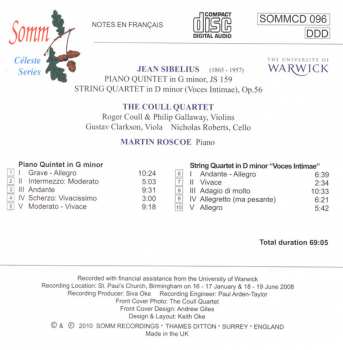 CD Jean Sibelius: Piano Quintet In G Minor, String Quartet In D Minor, Op. 56 "Voces Intimae"