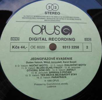 LP Jednofázové Kvasenie: Jednofázové Kvasenie, Valúch • Svozil • Janoušek
