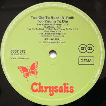 LP Jethro Tull: Too Old To Rock 'N' Roll: Too Young To Die!
