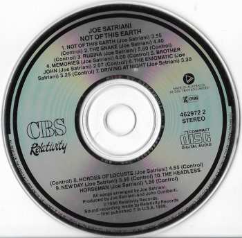 CD Joe Satriani: Not Of This Earth