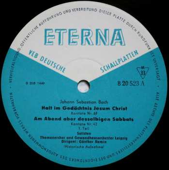LP Johann Sebastian Bach: Halt Im Gedächtnis Jesum Christ, Kantate Nr. 67 / Am Abend Aber Desselbigen Sabbats, Kantate Nr. 42 
