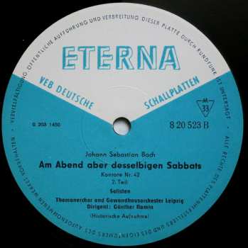 LP Johann Sebastian Bach: Halt Im Gedächtnis Jesum Christ, Kantate Nr. 67 / Am Abend Aber Desselbigen Sabbats, Kantate Nr. 42 