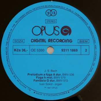LP Johann Sebastian Bach: Organ Compositions BWV 531, BWV 767, BWV 536, BWV 579, BWV 572