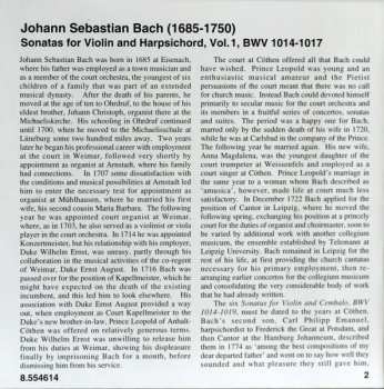 CD Johann Sebastian Bach: Sonatas For Violin And Harpsichord, Volume 1