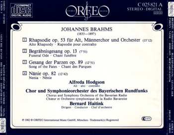CD Johannes Brahms: Altrhapsodie - Naenie - Gesang Der Parzen - Begräbnisgesang