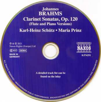 CD Johannes Brahms: Clarinet Sonatas Arr. Flute And Piano